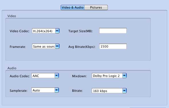 set video and audio parameters
