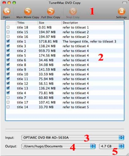 Tune4mac DVD Copy - interface